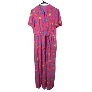 Vintage Chicadee Pink Floral Flutter Sleeve Maxi Dress M‎